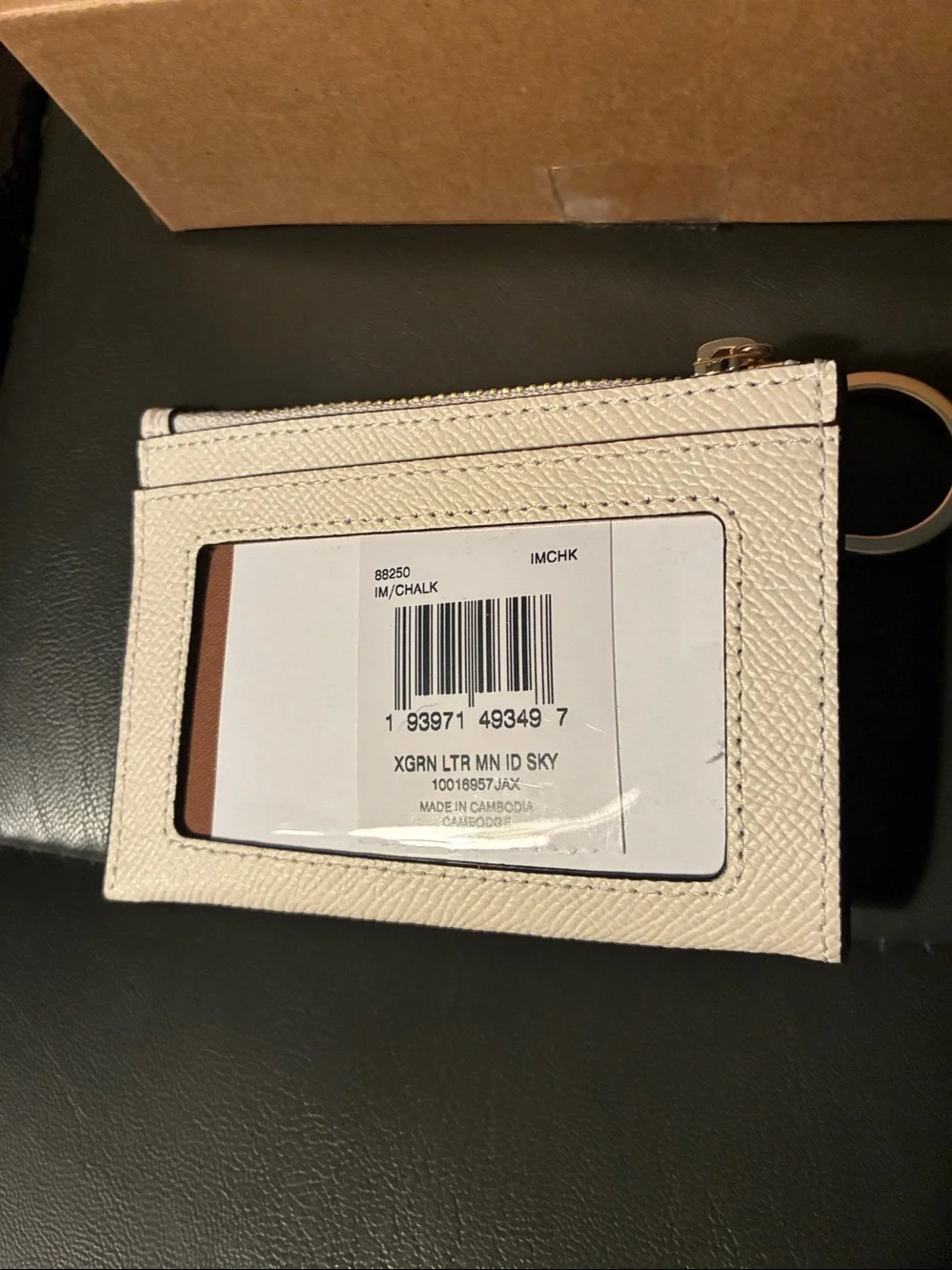 Coach Small Pebbled Leather Zip Card Case - Light Beige with Gold Hardware